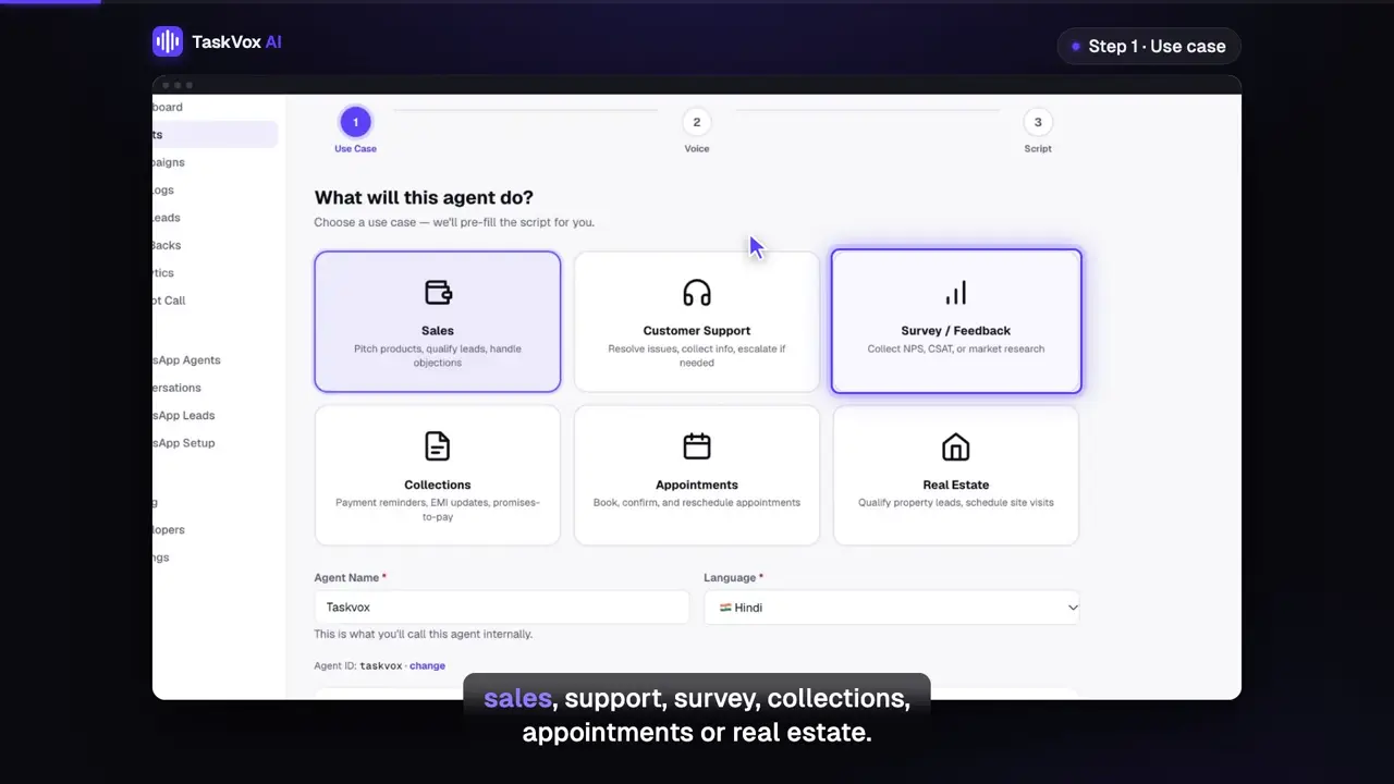 How to create an AI calling agent in 2 minutes — TaskVox AI